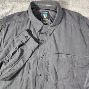 Kuhl Mens XL Invoke Gray Vented Nylon Long Sleeve Hiking Fishing Shirt Roll Tabs